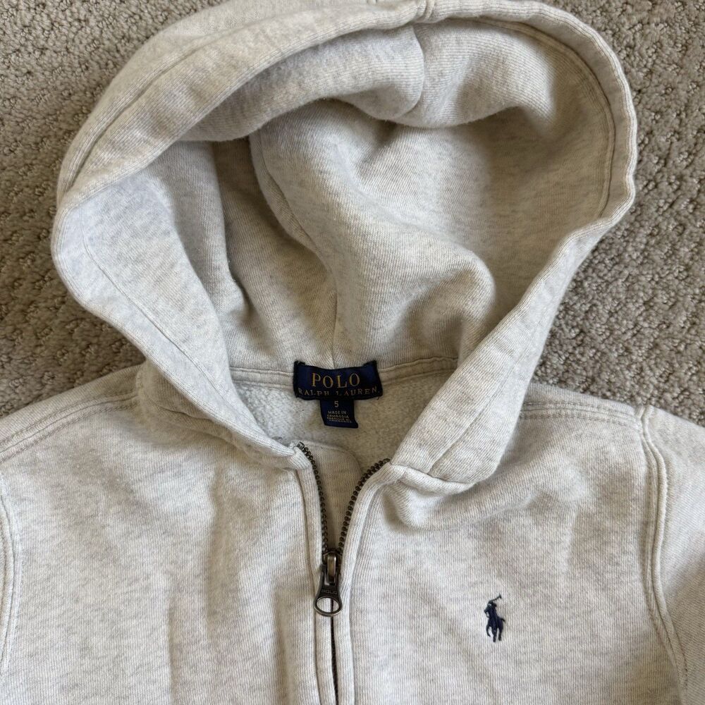 Polo Ralph Lauren Gray Fleece Full Zip Hoodie Unisex Kids Size 5 Quiet Luxury - Picture 4 of 10